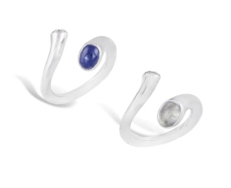 TWO GEM-SET 'CARNIVAL' RINGS BY GEORG JENSEN, composed of two separate bands, each set with a brilliant-cut pavé-set diamond 