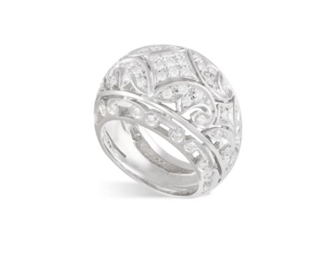 A DIAMOND DRESS RING, of openwork bombé design, set throughout with brilliant-cut diamonds weighing approximately 1.20ct tota