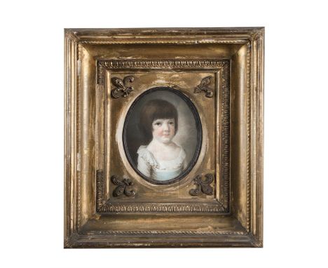 IRISH SCHOOL (18TH CENTURY) Portrait of a young girl  Oval pastel, 16 x 13cm  Inscribed indistinctly on baking panel and date