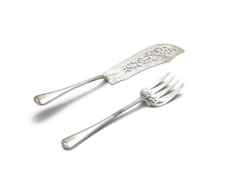 A PAIR OF SCOTTISH VICTORIAN SILVER SERVERS, Edinburgh c.1863, mark of T.S, comprising, a fish slice and fork, each pierced a