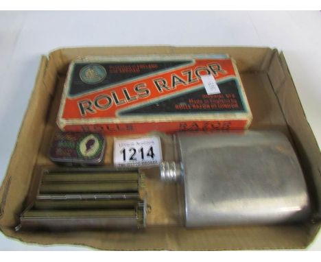 A boxed Rolls razor, a miniature razor, cigarette roller etc