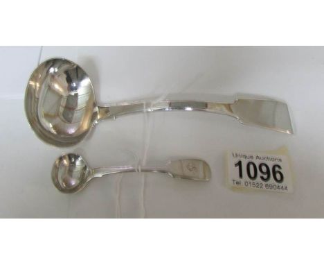 A small sauce ladle, Newcastle 1795/96, 70 gms and a salt spoon, Newcastle 1801, Thomas Watson, 10.6 gms