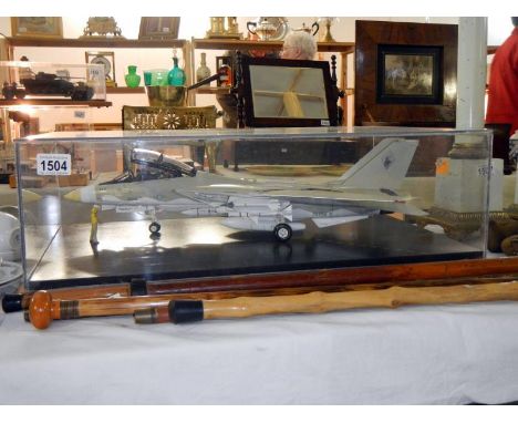 A cased model of a fighter jet