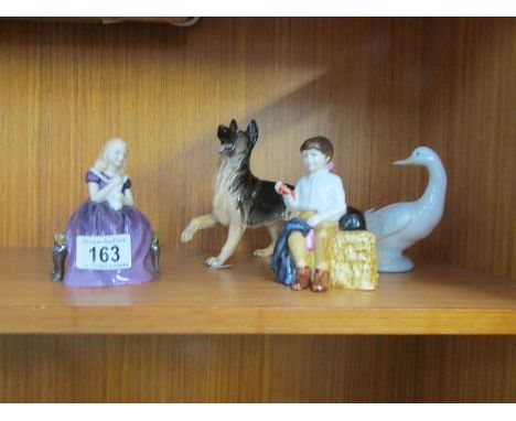 A Royal Doulton 'First Prize', 'Affection' and dog figures and a NAO goose figure