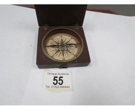 A Victorian mahogany cased compass, missing glass
