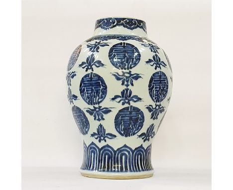 Chinese porcelain vase, baluster-shaped, with allover stylised flowerheads and medallions, cloud scroll border, 37cm high (co