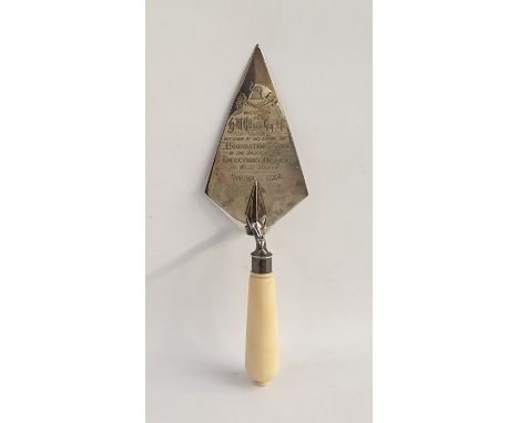 Victorian silver and ivory-handled presentation trowel, inscribed 'Presented to H W Elliot Esq, on the occasion of his laying