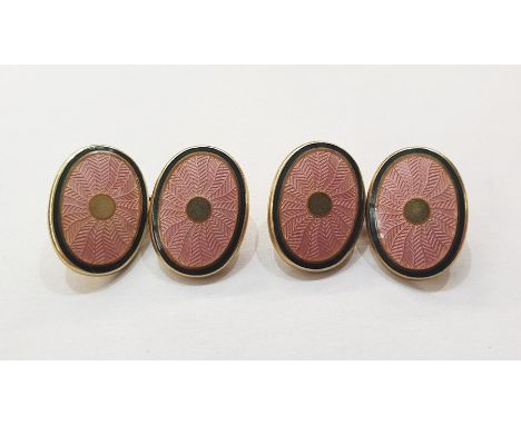 Pair silver gilt and pink guilloche enamel double oval and chain cufflinks&nbsp;Condition Reportno visible marks or defects