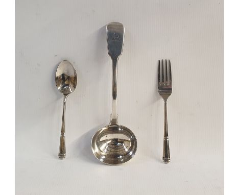 Victorian silver sauce ladle marked 'For Sir John with thanks S-R.R.', London 1848 by Chawner & Co and a child's silver fork 