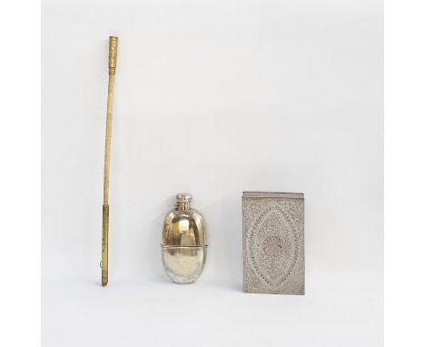 Chinese carved ivory and brass mounted parasol handle, with foliate decoration, length 33cm, a continental silver box and a s