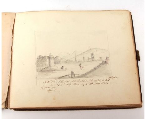 19TH CENTURY COMMONPLACE ALBUM circa 1836 containing pencil and manuscript pen, ink and watercolour sketches, poetry, prose e