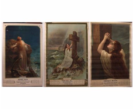 THREE EARLY 20TH CENTURY HENRY PAGE OF AYLSHAM COLOURED LITHOGRAPH POSTER CALENDARS, ART THOU WEARY, 1911, SIMPLY TO THY CROS