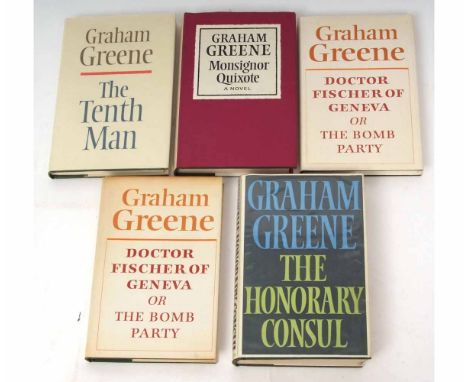 GRAHAM GREENE: 5 titles: THE HONORARY CONSUL, 1973 1st edition, DR FISHER OF GENEVA OR THE BOMB PARTY, 1980 1st edition + dup