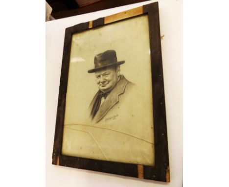 ONE BOX: Winston Churchill related items including woodcarving of hand in "Victory Salute" V sign, on wooden base with metal 