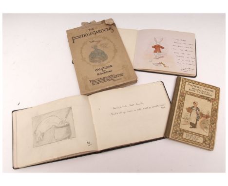 PACKET Ephemera containing an autograph album circa 1928 to 1935 containing original pen, ink and watercolour sketches, manus