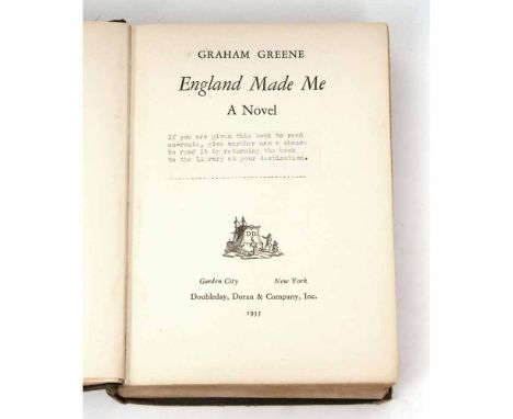 GRAHAM GREENE: ENGLAND MADE ME - A NOVEL, New York 1935 1st US edition, original cloth gilt worn 
