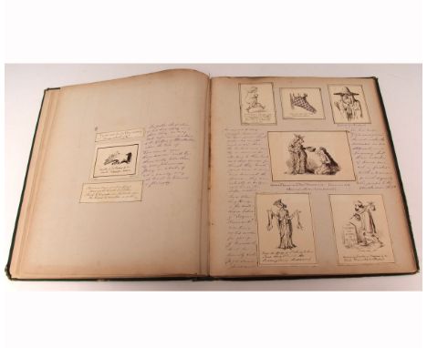 19TH CENTURY ALBUM containing 110+ well executed original pen and ink caricature sketches circa 1860-1875, the majority mount
