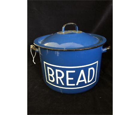 A blue enamel Vintage bread bin
