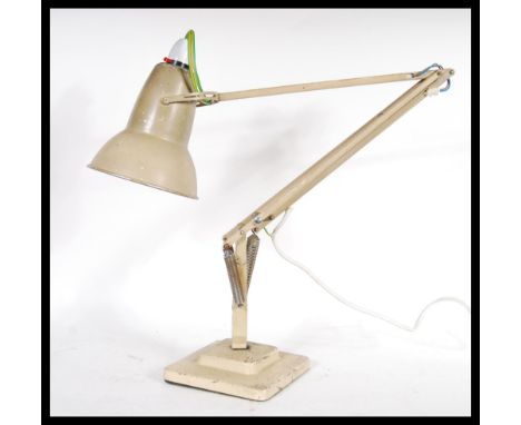 A vintage retro 20th Century Herbert Terry two step anglepoise Industrial desk lamp having square terraced base with pendant 