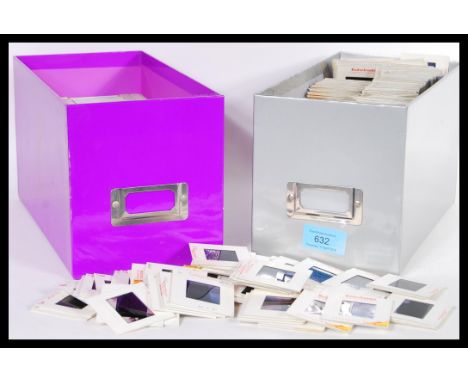 A large collection of vintage 35mm photographic slides dating to the 20th Century. Various views, including vistas, architect