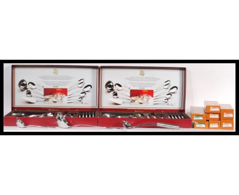 WMF - Cromargan - An extensive twelve person setting of stainless steel cutlery to include two boxed six person canteens, var