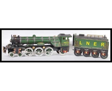 A vintage scratchbuilt style large static scale G gauge or larger model railway tinplate castle class train locomotive and te