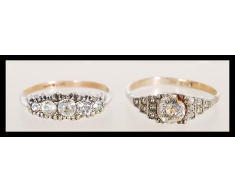 Two early 20th century Art Deco stamped 9ct gold and silver rings to include a gold ring set with a brilliant cut white stone