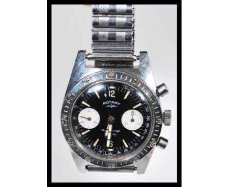 A vintage Rotary Aqua Plunge gentleman's wrist watch having a round face with a black dial, with baton markings to the chapte