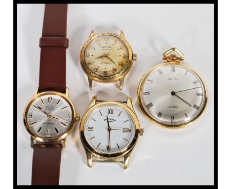 A collection of four vintage / retro watches to include MuDu, Rotary Automatic, Ducal and Bifora. Face measures 36mm.