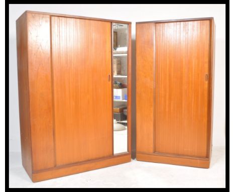 Austinsuite - A pair of stunning 1960's retro vintage teak wood and tambour fronted wardrobes consisting of a 'His & Hers', t