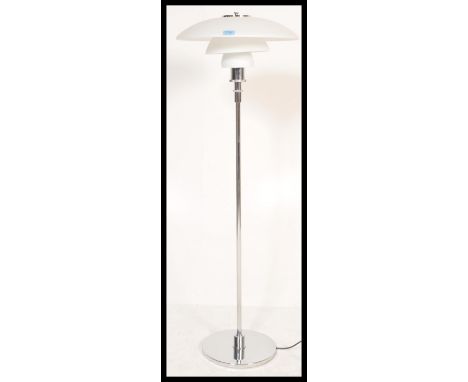 After Poul Henningsen - A contemporary PH5/50 style floor standing / standard lamp raised on chrome circular base with steppe