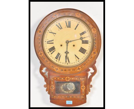 A late 19th / early 20th Century Tunbridge inlaid American style&nbsp; drop dial wall clock, Roman numeral chapter ring with 
