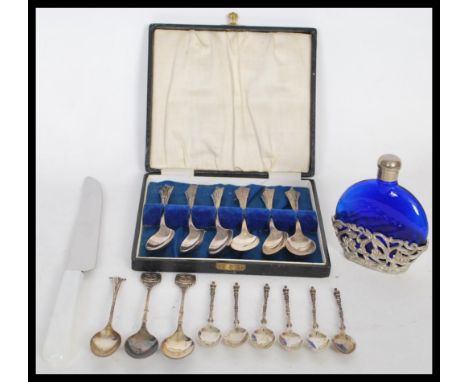 A group of hallmarked silver and other spoons to include a cased set of six hallmarked spoons by&nbsp;Lester &amp; Leafe Birm