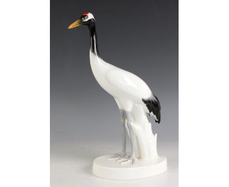 A contemporary Noritake porcelain model of a standing stork, printed maker's mark to base, 27.5cm high