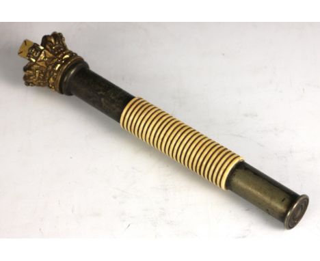 A Victorian gilt brass tipstaff, late 19th century, of typical form, the cast crown with screw-in cross, the shaft with etche