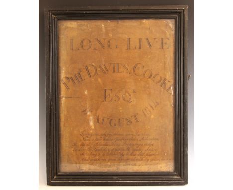 English school (19th century),  'LONG LIVE PHIL DAVIES.COOKE, ESQR, 11th AUGUST 1814',  Ink on plaster under protective film,