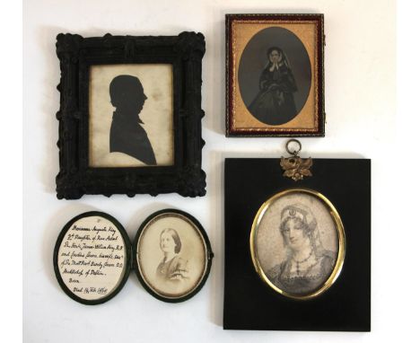 A portrait silhouette depicting Philip Bryan Davies-Cooke dated Gwysaney 1850, in carved ebonised frame, 15cm x 14.5cm overal