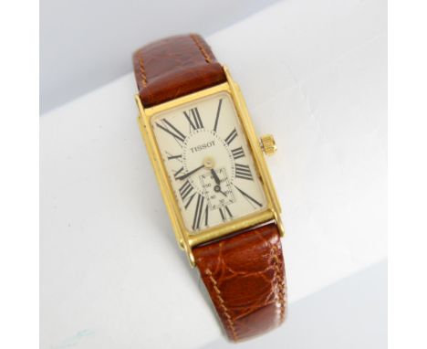 A ladies Tissot 'tank' style quartz wristwatch, the rectangular dial with Roman numerals and subsidiary dial to 6 o'clock, se
