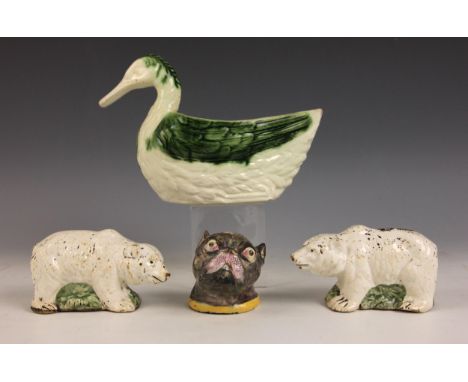 An earthenware model of a bulldog or pug's head, 19th century, possibly a Bonbonniere or snuff, naturalistically modelled and