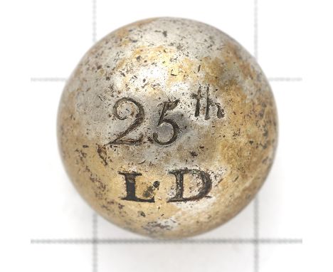 25th Light Dragoons George III Officer’s coatee button.A rare hollow silver plated closed-back example of ball pattern incise