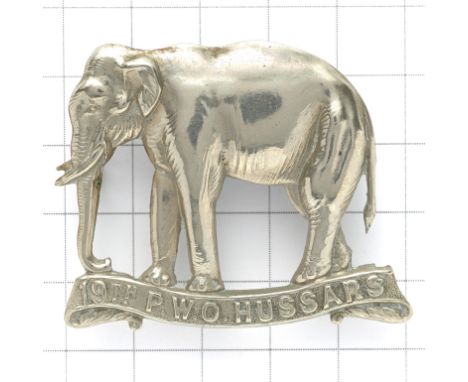 19th Hussars OR's white metal cap badge circa 1898-1902.Die-stamped single scroll elephant. (KK 789)LoopsThe Elephant was bor