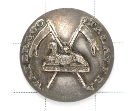 Light Dragoons Officer’s silvered closed back coatee button.Crossed lances, Sphinx ‘WATERLOO’ and ‘TALEVERA’Charles Jennens, 