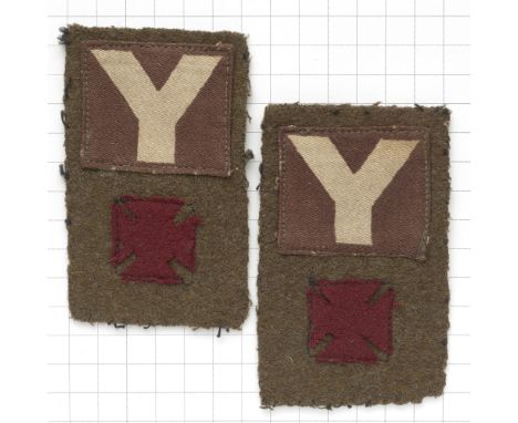 2nd Bn. Wiltshire Regt, 13th Brigade, 5th Division pair of WW2 cloth combinationsKhaki cloth with printed 5th Divs and maroon