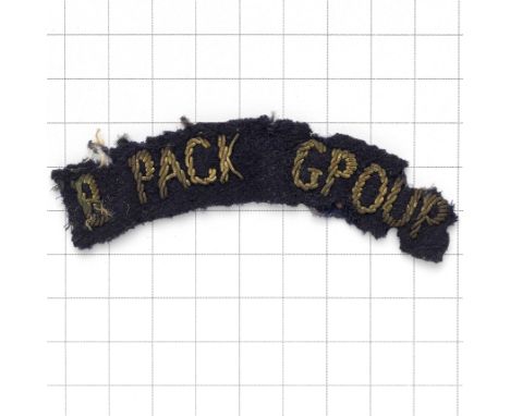 B PACK GROUP WW2 Indian Pack Transport Company rare cloth embroidered shoulder title.Bullion on navy.Heavy moth