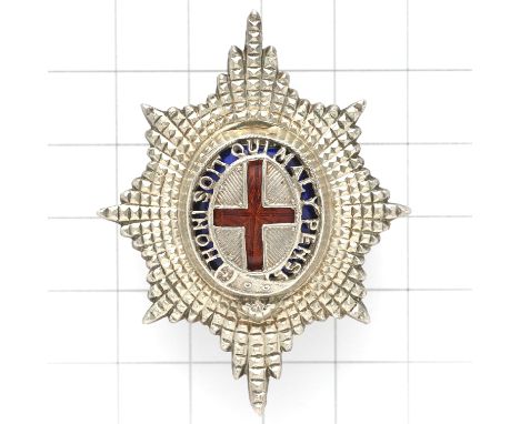 Coldstream Guards 1970 Birmingham hallmarked silver Officer’s cap star.Facetted silver Garter Star, Garter on blue enamel gro