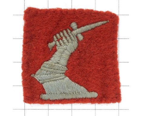 2nd Anti-Aircraft Corps scarce WW2 cloth embroidered formation sign.Embroidered light blue mailed arm on torse grasping a dag