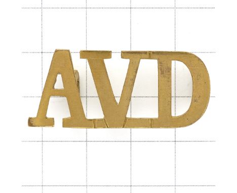 AVD gilt brass Army Veterinary Department pre 1906 Officer’s title.Flat hexagonal loopsVGC
