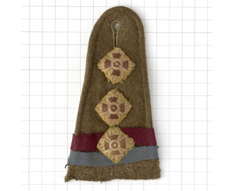 145th Regt. RAC, 21st Army Tank Brigade khaki cloth epaulette,Applied cloth Captain’s ‘pips’ over felt maroon/grey ribbon.Wor