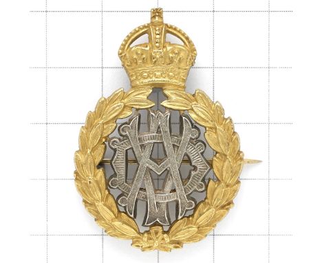 Army Veterinary Department Officer’s cap badge circa 1902-06.Scarce very fine die-cast silver AVD cypher with gilt crowned la
