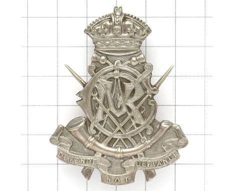 Indian Army. Calcutta Volunteer Rifles Victorian head-dress badge.British die-stamped silvered Imperial crowned CVR,  crossed